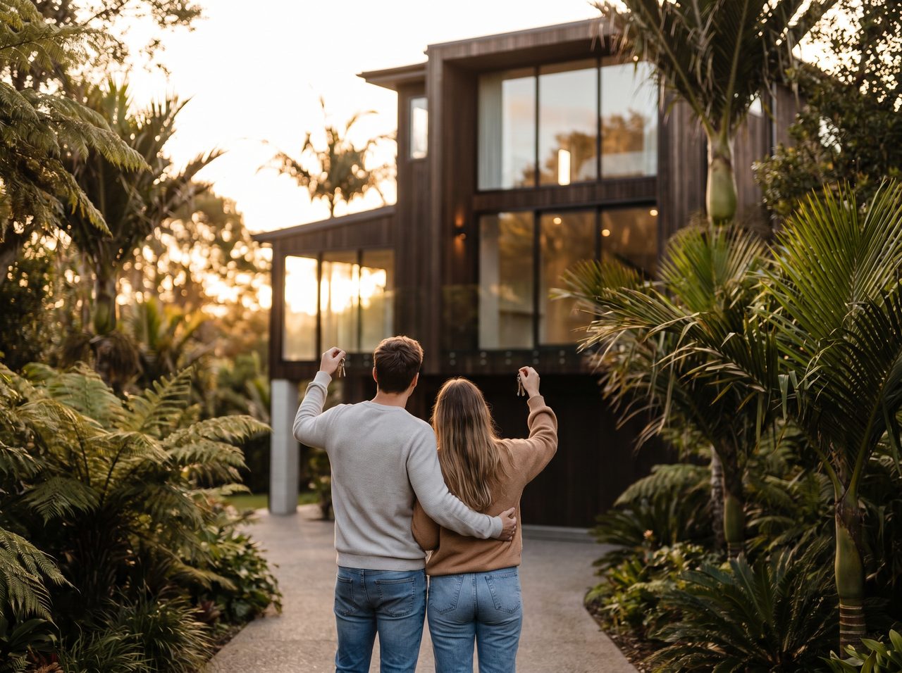 A couple at the door of their new Gold Coast home